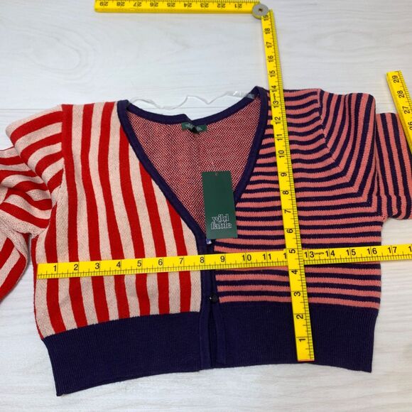 Wild Fable Short Bolo Style Knit Stripe Cropped Cardigan Sweater Womens Size L - Picture 5 of 7